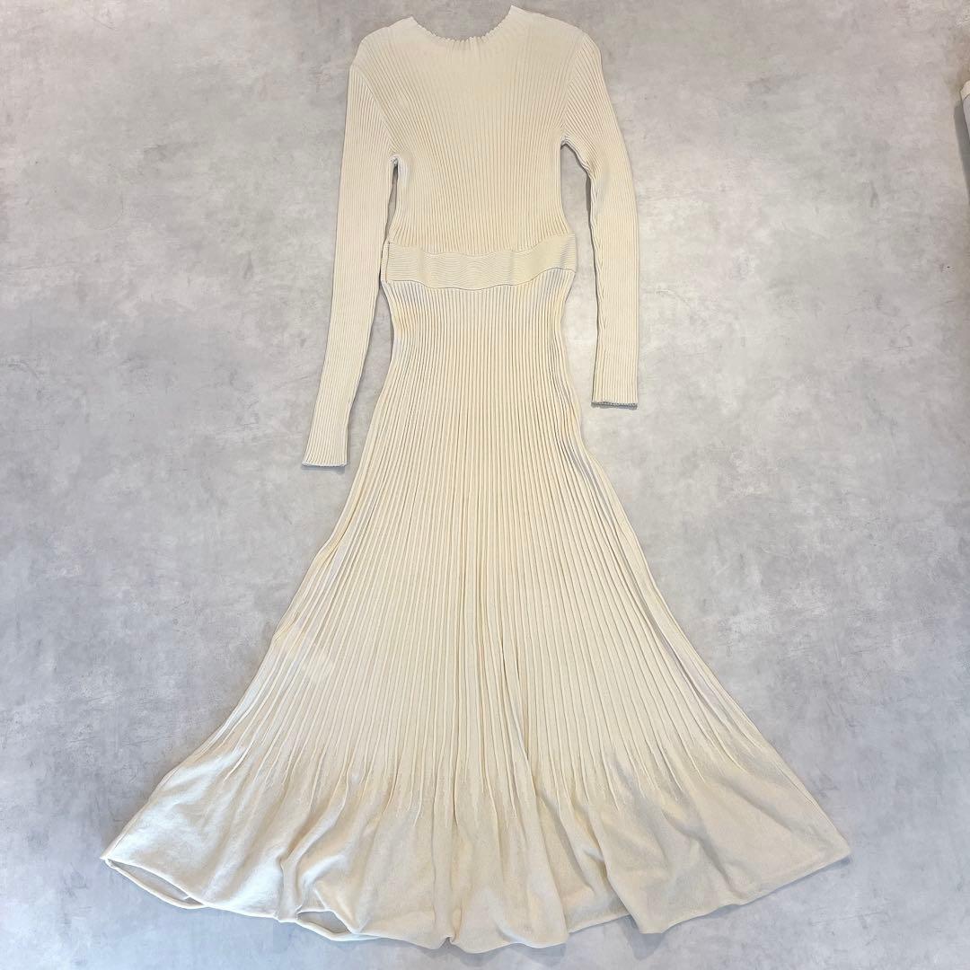 美品◆CELFORD 裾シアーリブニットワンピース◇アイボリー 36