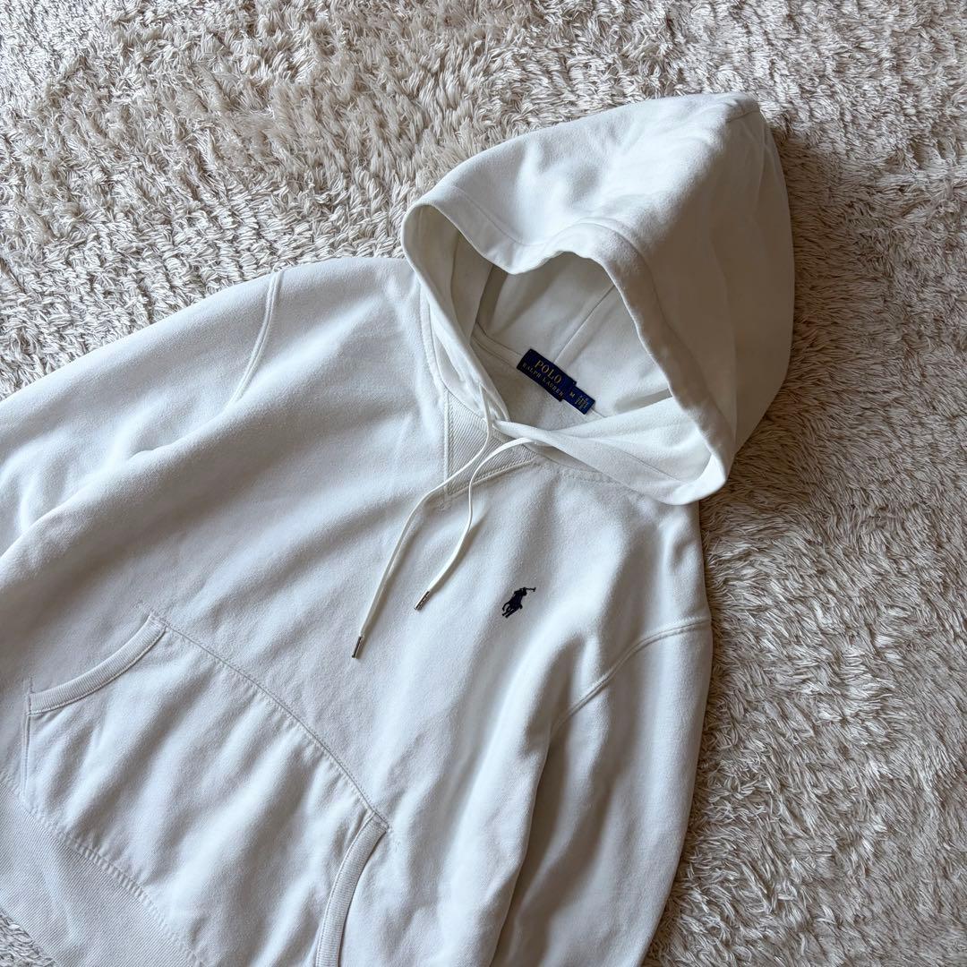 ラルフローレン 現行 パーカー M 白 刺繍ポニー 前V