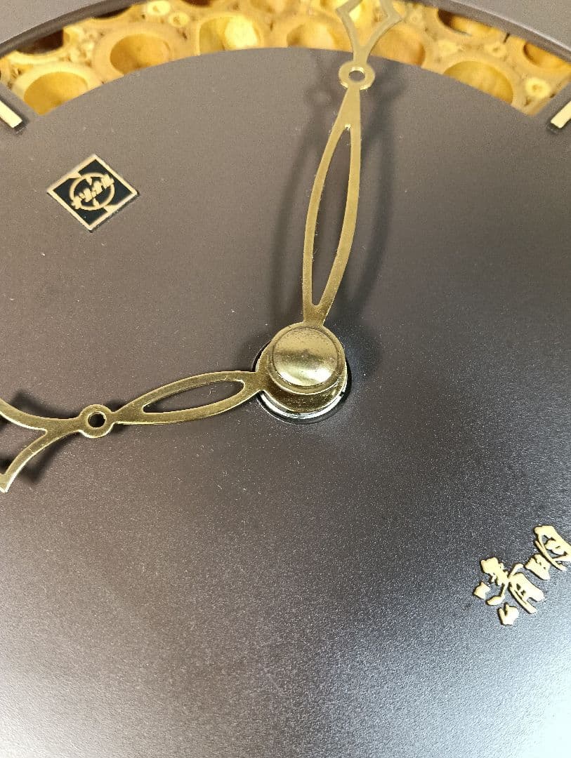 松下電工 ナショナル 和モダン 竹細工 木製 掛け時計 清明 BC320 レトロ