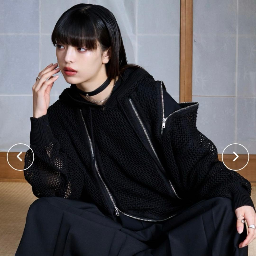 狐独　Ellno Loset メッシュデザインジップフーディ　L