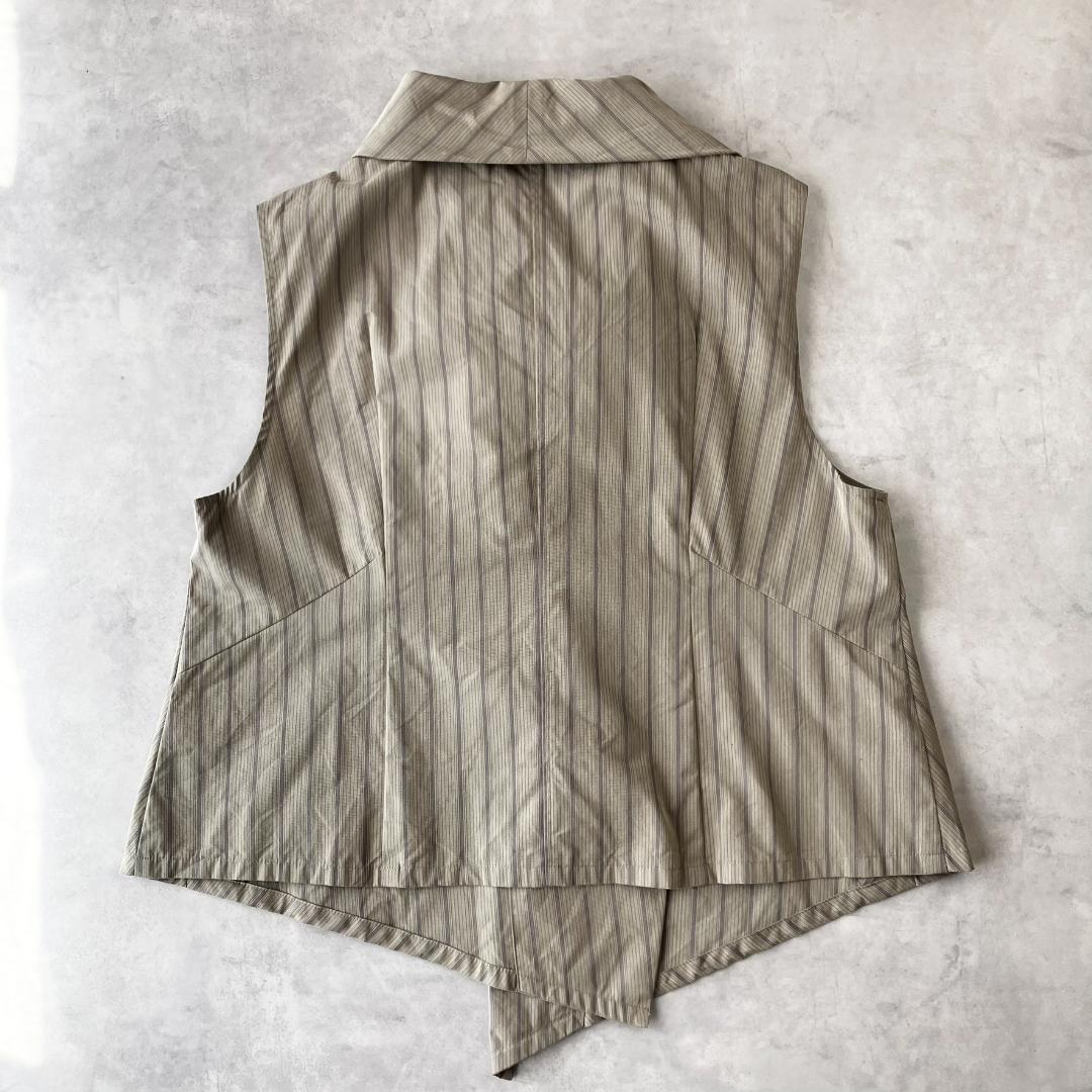 美品　慈雨　センソユニコ　変形ストライプベスト　モード　カーキ　924