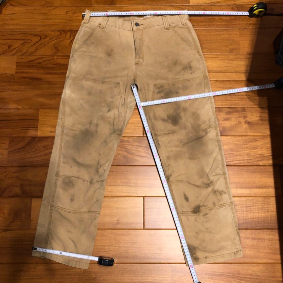 CARHARTTダブルニーワークパンツ ベージュ　汚れデザイン34／30