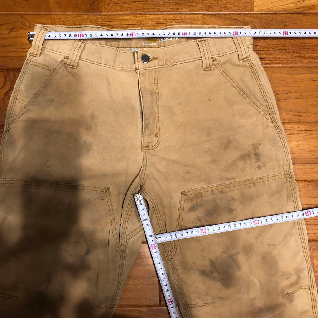CARHARTTダブルニーワークパンツ ベージュ　汚れデザイン34／30
