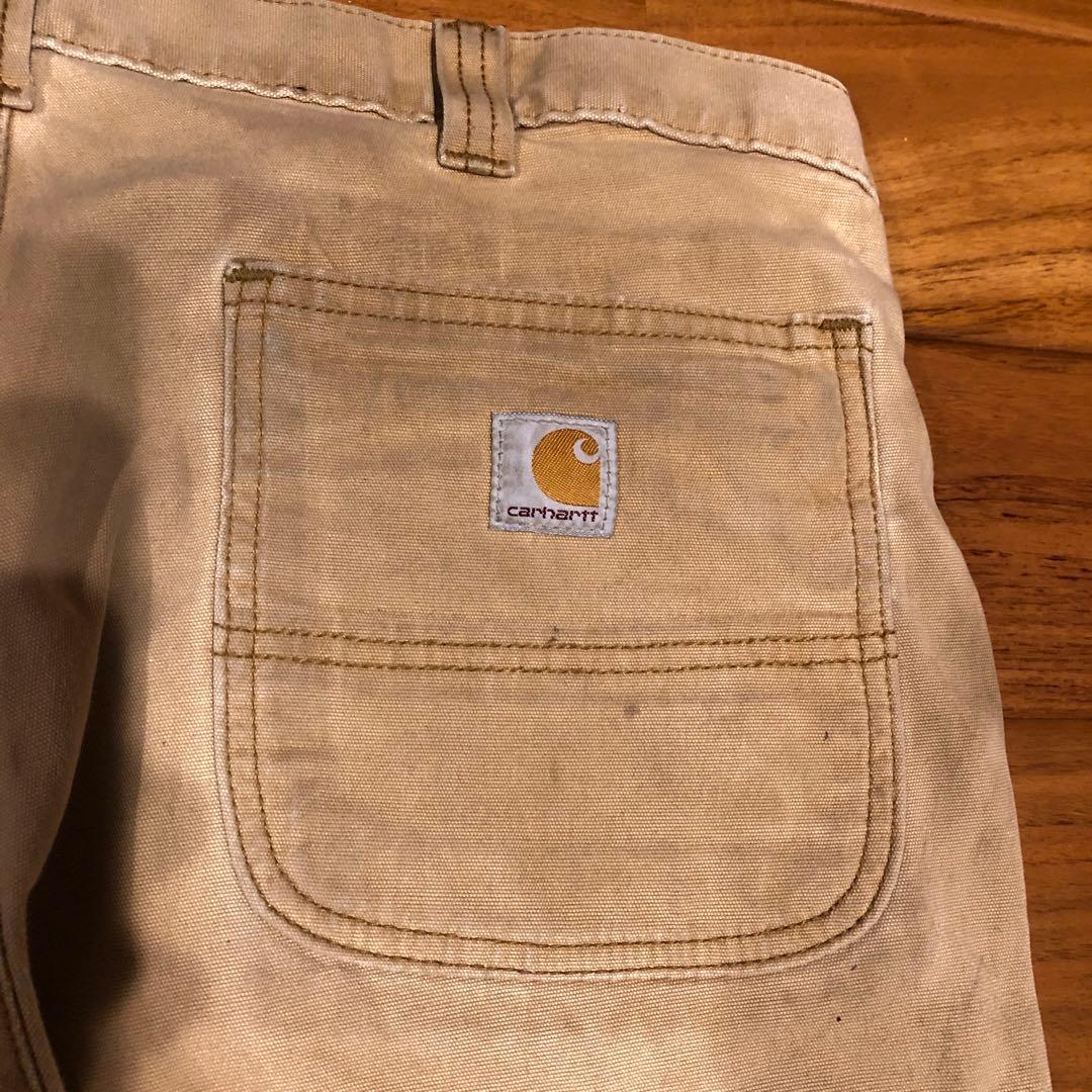 CARHARTTダブルニーワークパンツ ベージュ　汚れデザイン34／30