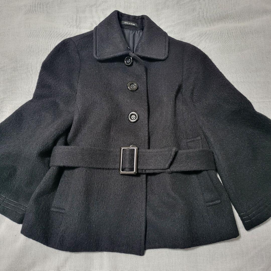 美品☆フォックスファー☆黒 アンゴラ×ウール短丈ポンチョケープ