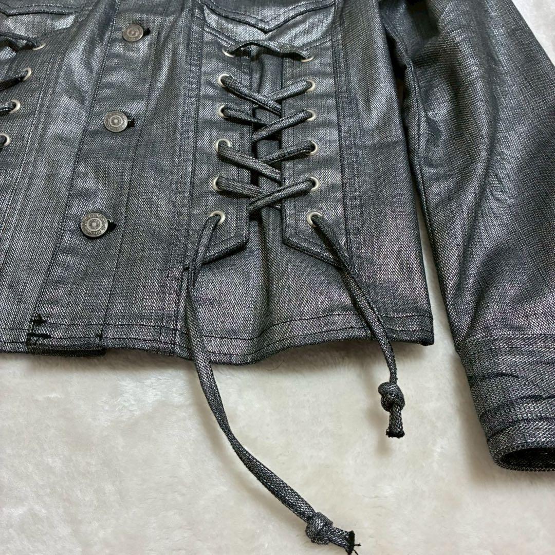 Tornadomart レースアップ　メタリック　デニムジャケット　y2k
