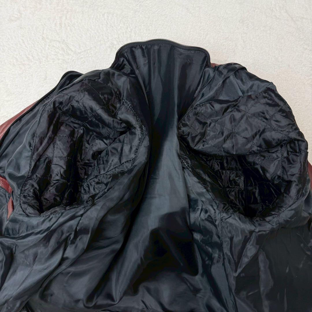 美品 希少色 レッド 2WAY ライダースジャケット キルティング 本革