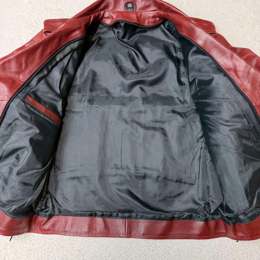 美品 希少色 レッド 2WAY ライダースジャケット キルティング 本革