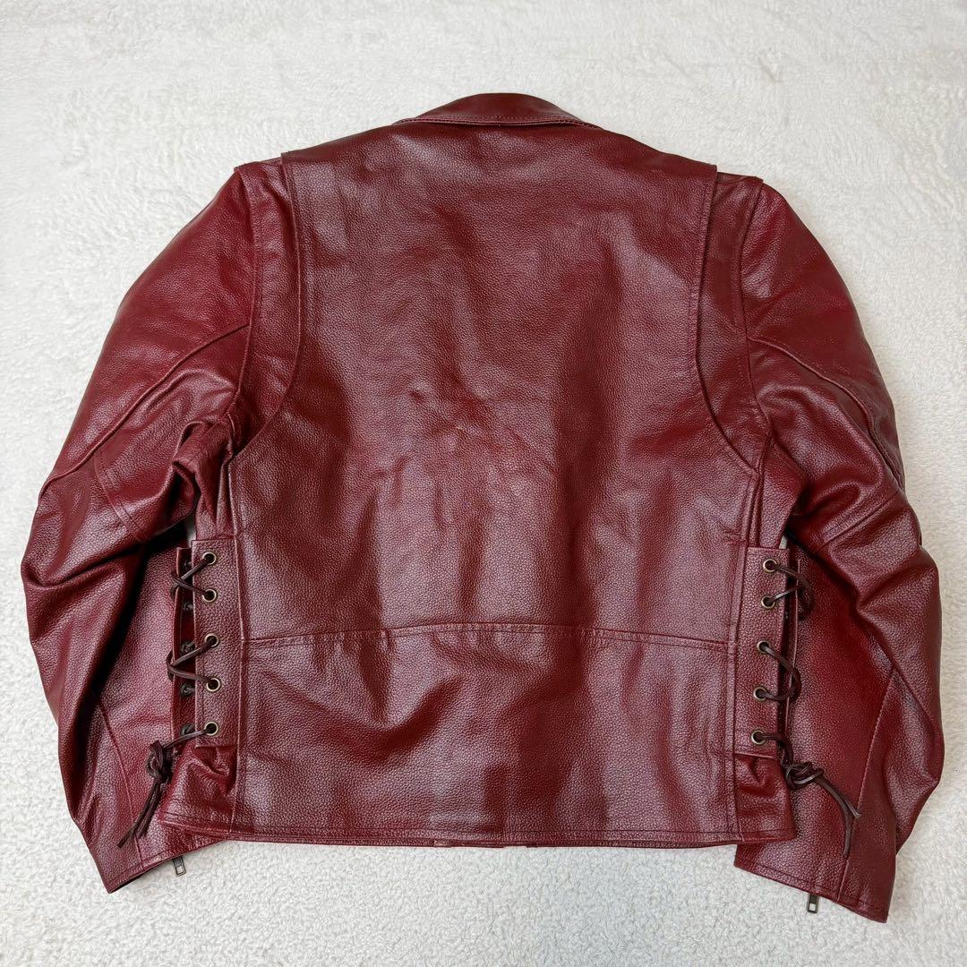 美品 希少色 レッド 2WAY ライダースジャケット キルティング 本革