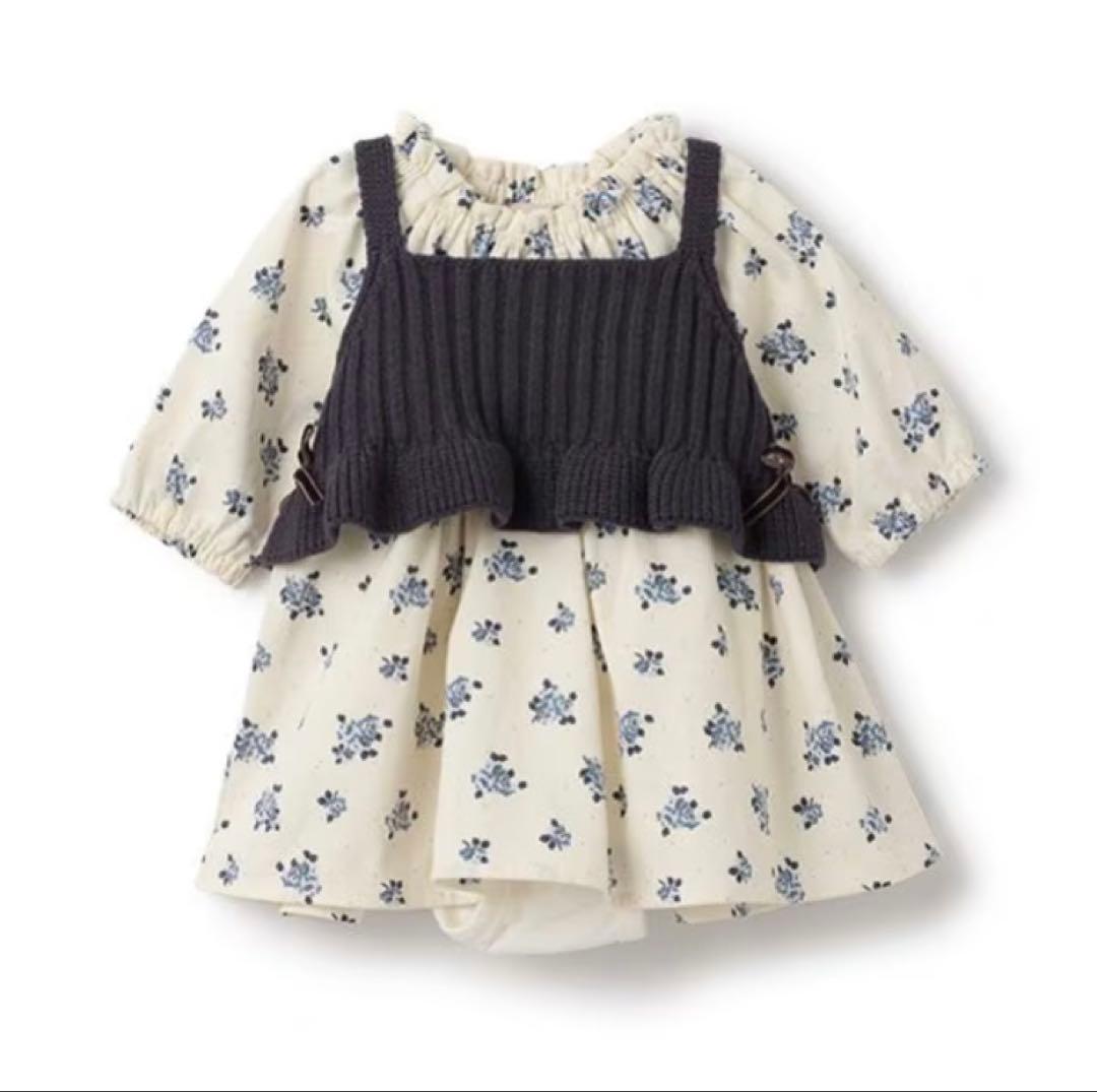 プティマインリアン　親子　リンクコーデ　お揃い　花柄ワンピース　ビスチェ　姉妹