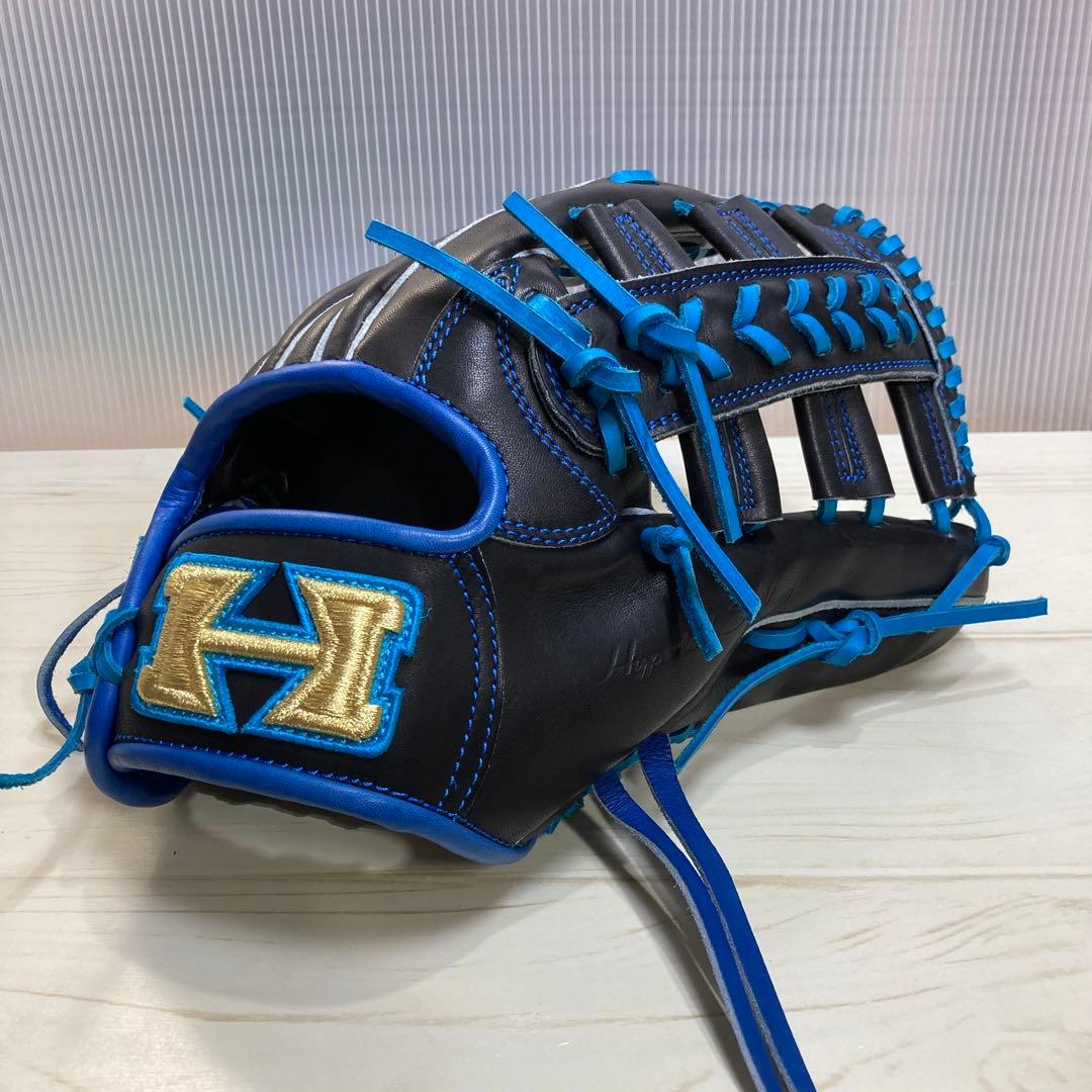 【未使用】硬式グローブ　オーダー　ハイゴールド　外野手　青×黒