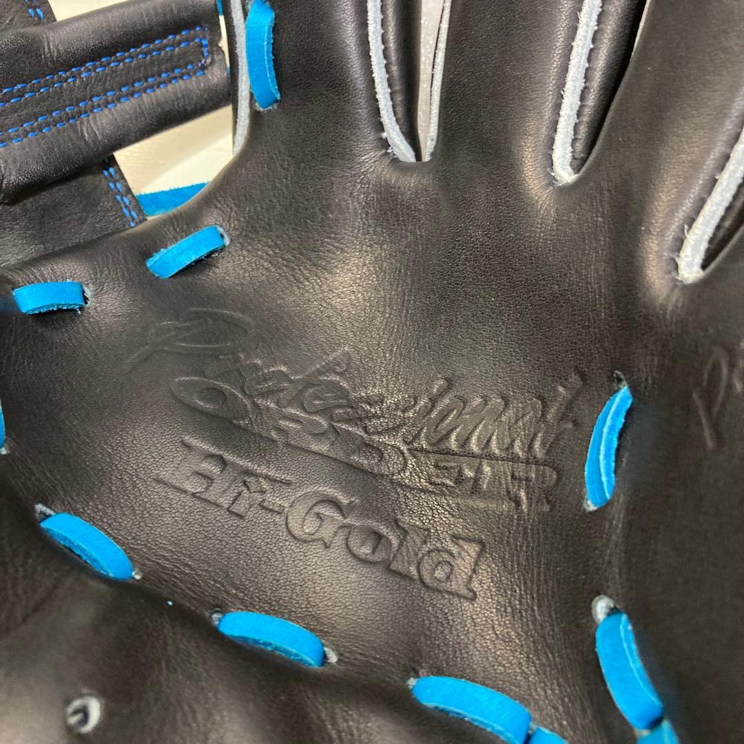 【未使用】硬式グローブ　オーダー　ハイゴールド　外野手　青×黒