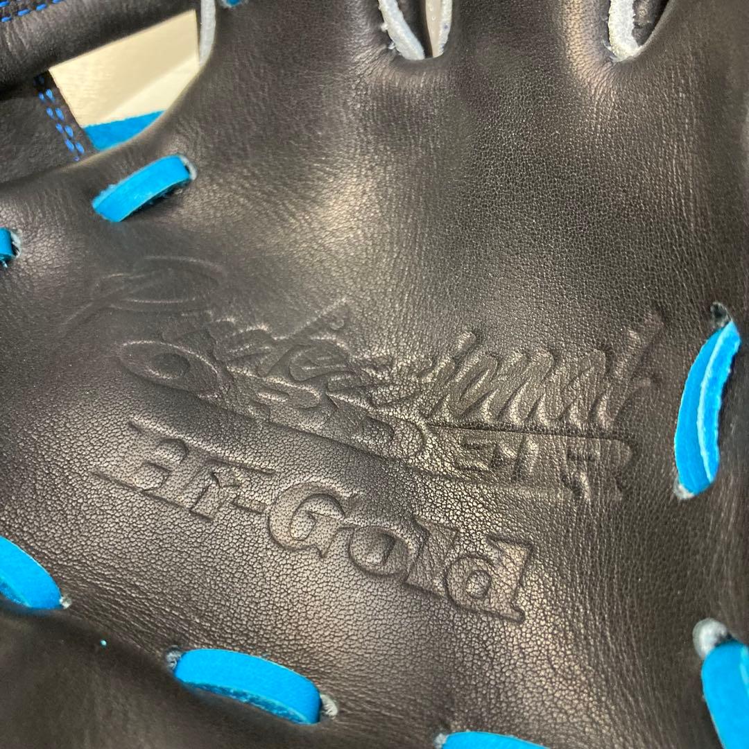 【未使用】硬式グローブ　オーダー　ハイゴールド　外野手　青×黒