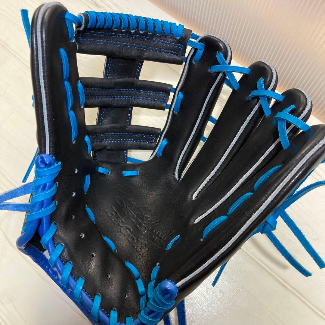 【未使用】硬式グローブ　オーダー　ハイゴールド　外野手　青×黒