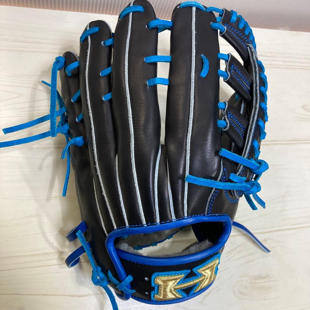 【未使用】硬式グローブ　オーダー　ハイゴールド　外野手　青×黒