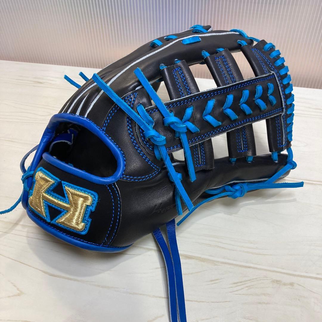 【未使用】硬式グローブ　オーダー　ハイゴールド　外野手　青×黒