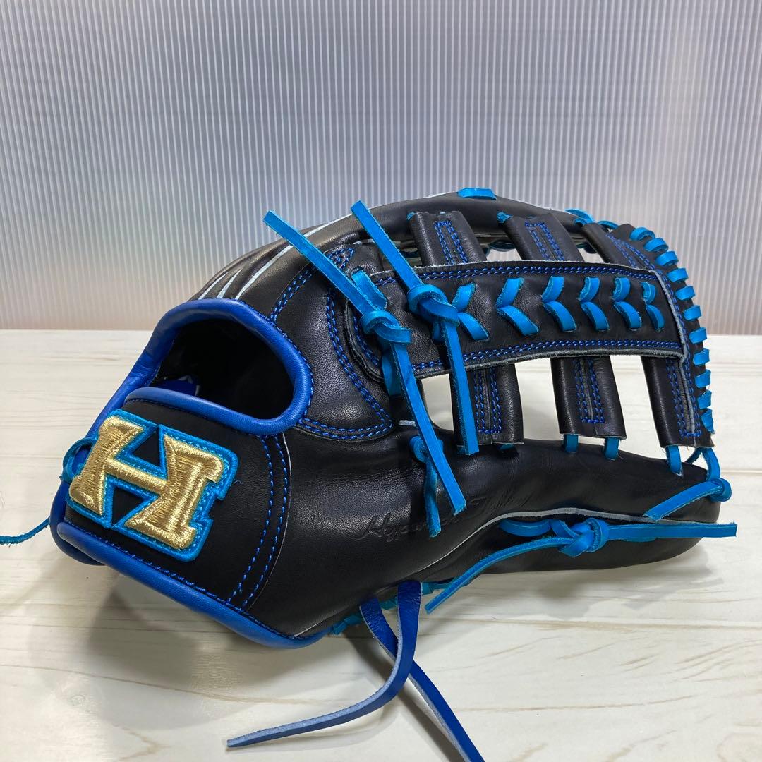 【未使用】硬式グローブ　オーダー　ハイゴールド　外野手　青×黒