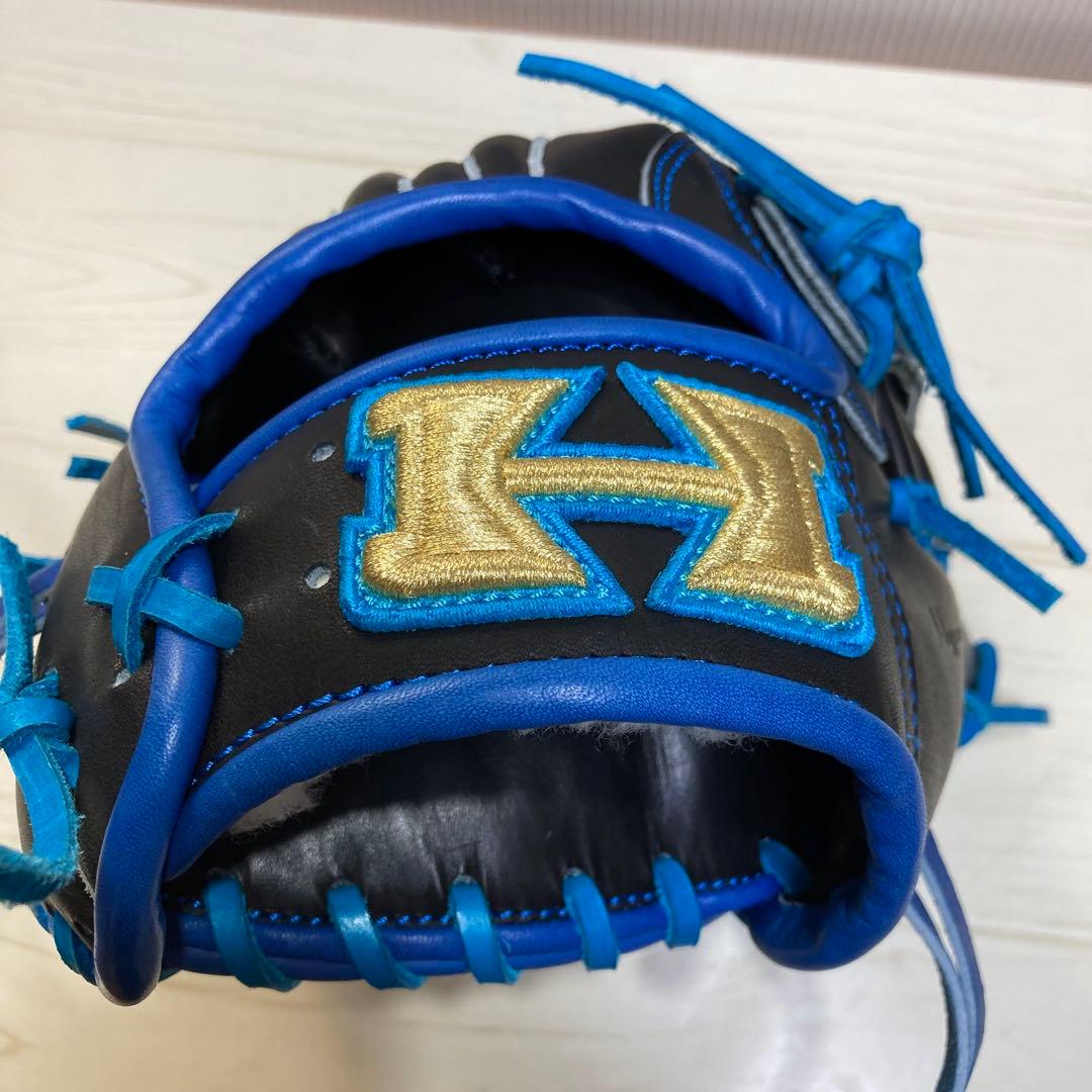 【未使用】硬式グローブ　オーダー　ハイゴールド　外野手　青×黒