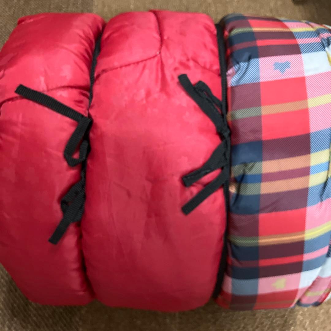 美品　LOGOS チェック柄 寝袋、シュラフ　収納袋付き　2個セット　赤チェック