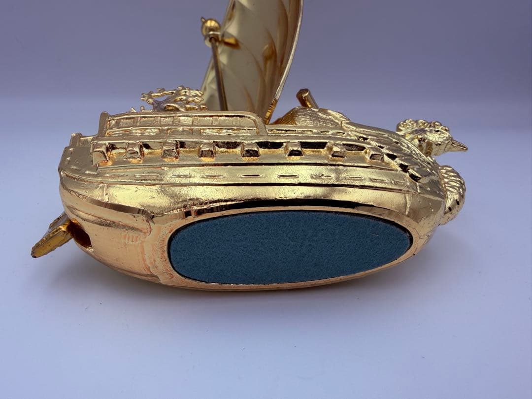 F【縁起物】宝船 置物 鳳凰 龍 金色 開運 商売繁盛 643g
