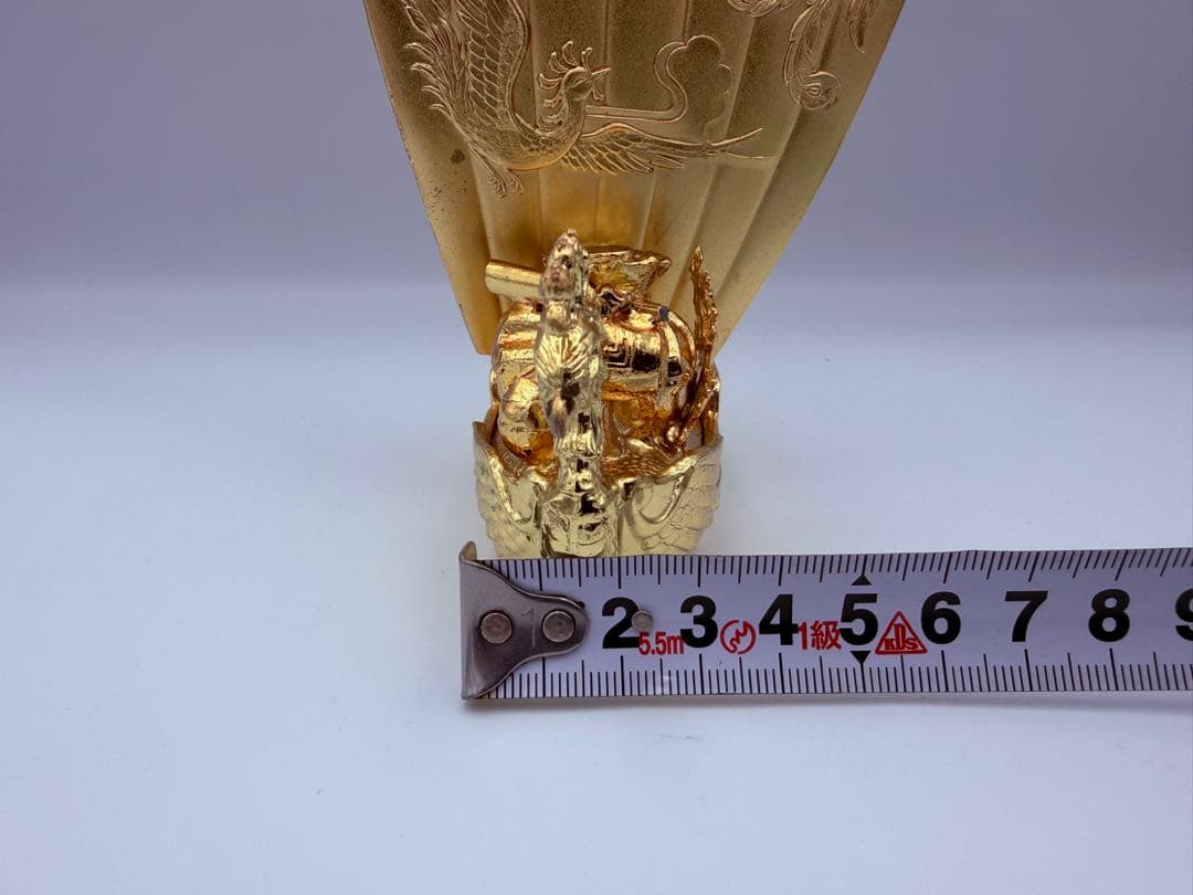 F【縁起物】宝船 置物 鳳凰 龍 金色 開運 商売繁盛 643g