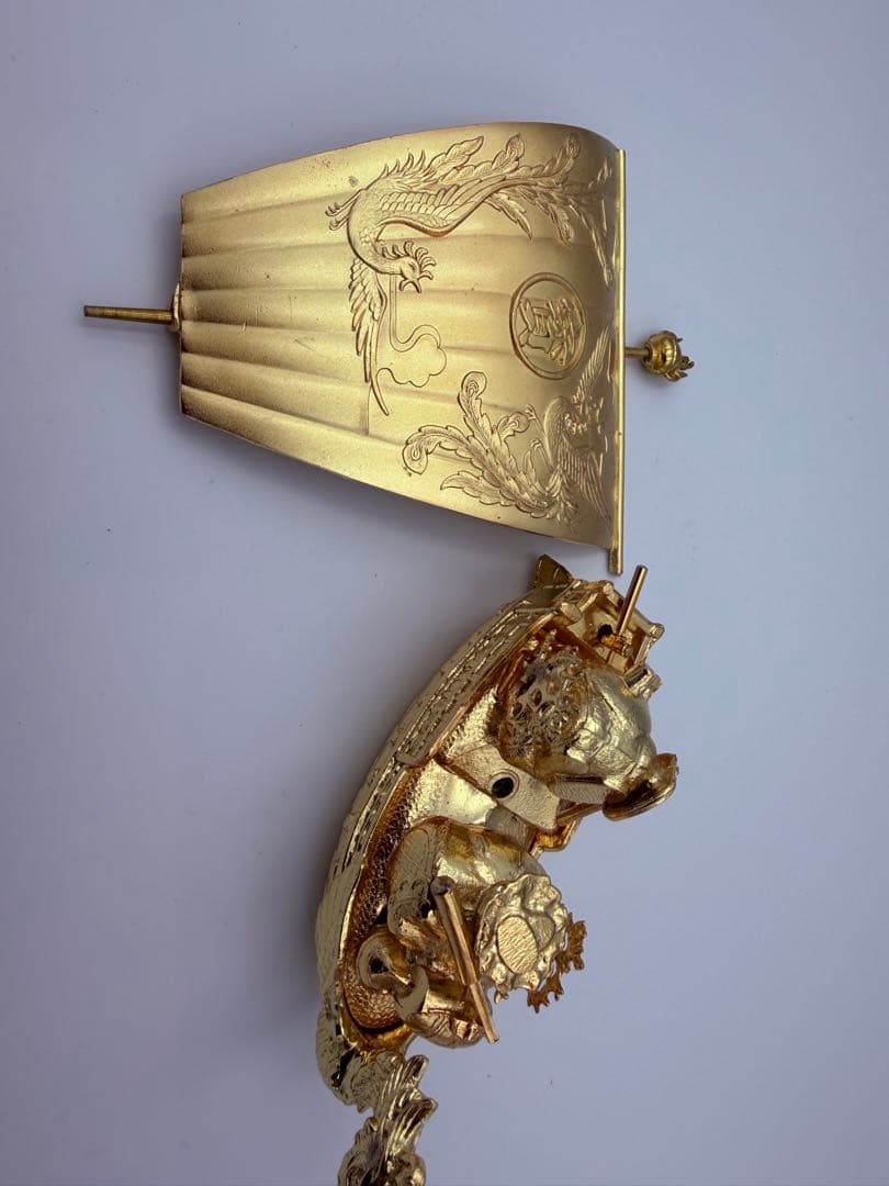 F【縁起物】宝船 置物 鳳凰 龍 金色 開運 商売繁盛 643g