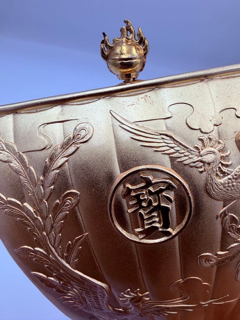 F【縁起物】宝船 置物 鳳凰 龍 金色 開運 商売繁盛 643g