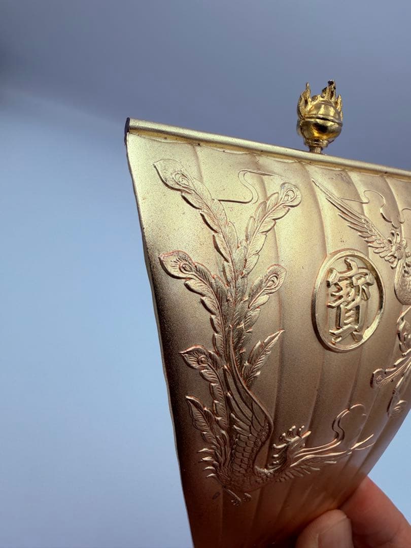 F【縁起物】宝船 置物 鳳凰 龍 金色 開運 商売繁盛 643g