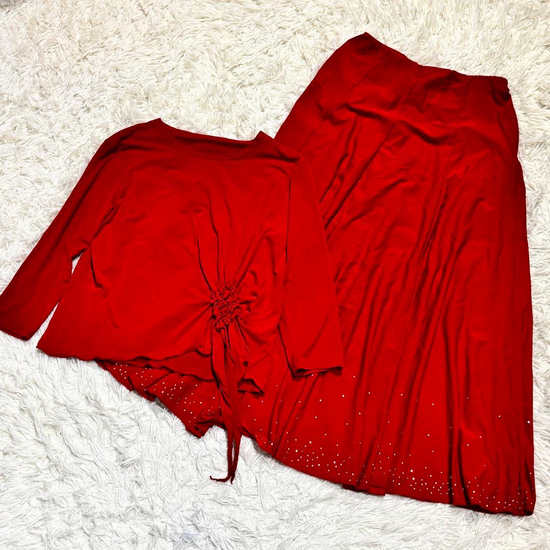 【美品】デザイナーズ 昭和レトロ　セットアップ　レッドドレス