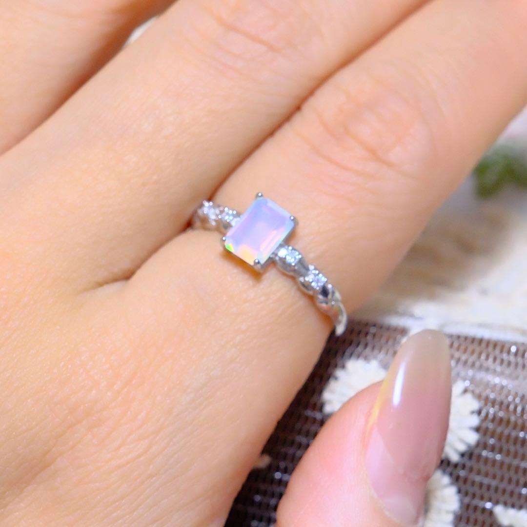 【最高品質SA+】天然エチオピアオパールリングアッシャーカット 一点物 S925