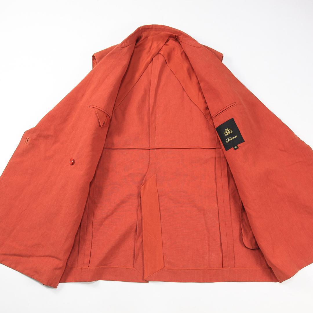 美品 Drawer 22SS リネン ピークドラペルジレ 38 オレンジ ベスト