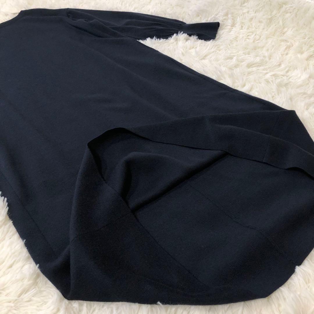 23区✨ウールブレンドパールニットワンピース　44 大きいサイズ ネイビー