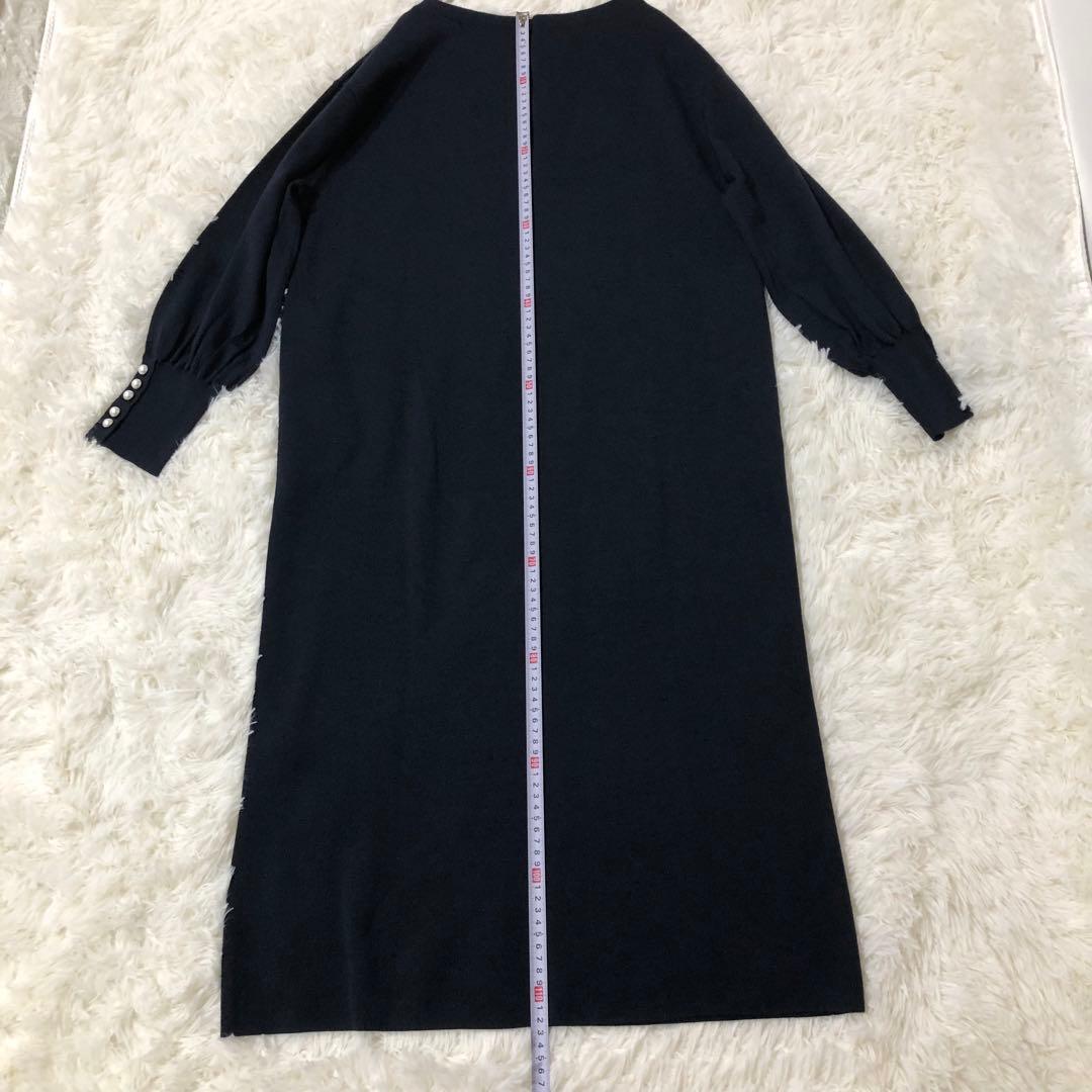 23区✨ウールブレンドパールニットワンピース　44 大きいサイズ ネイビー