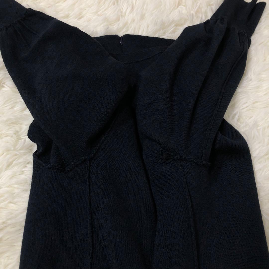 23区✨ウールブレンドパールニットワンピース　44 大きいサイズ ネイビー