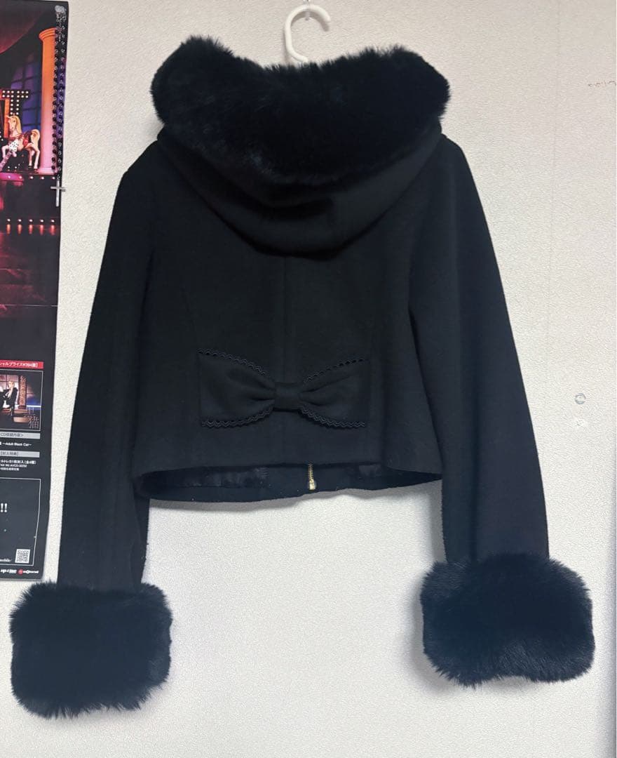 LIZLISA ビジューリボンショートフードコート ブラック