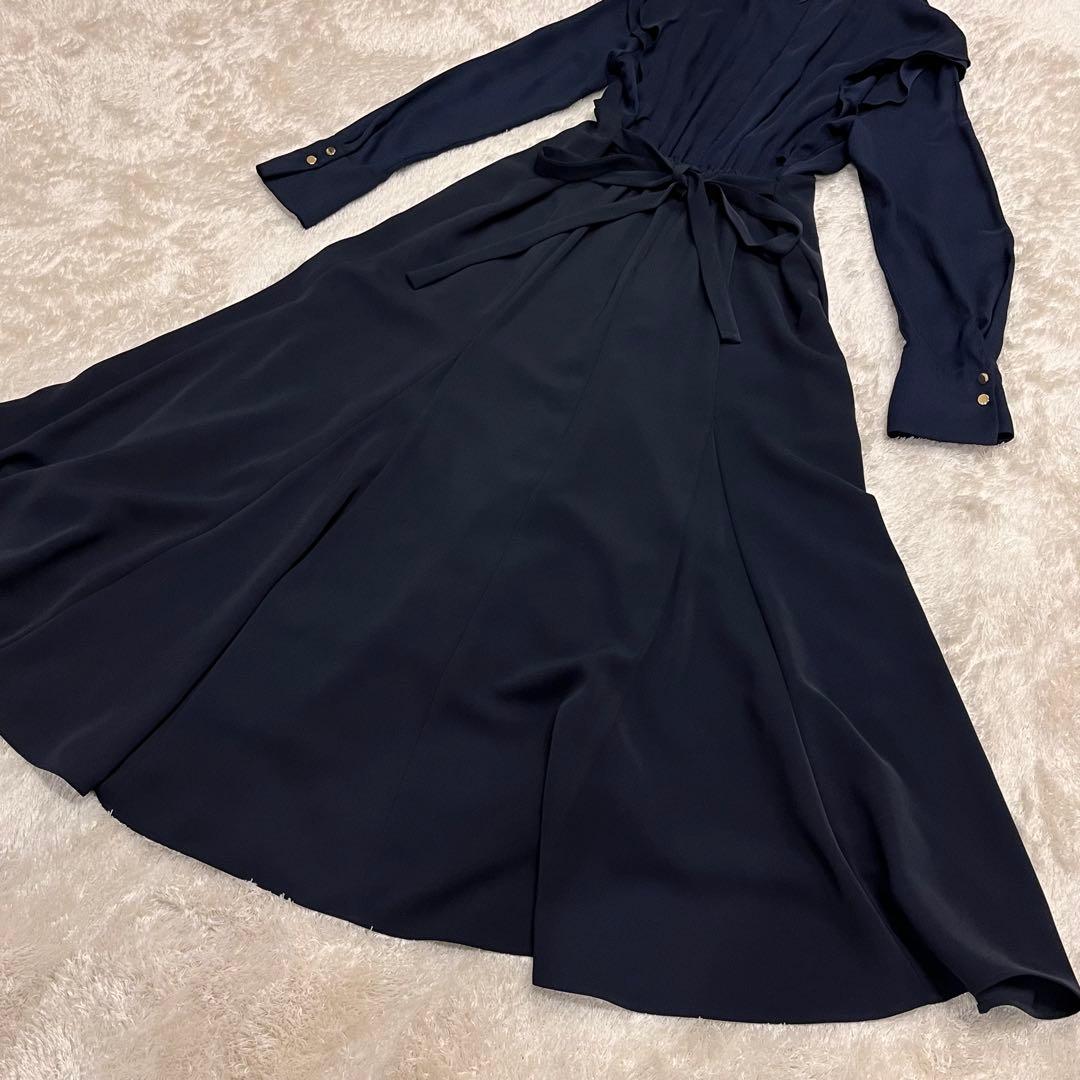 M アプワイザーリッシェ　ボウタイドッキングワンピース　フレア　リボン　ネイビー