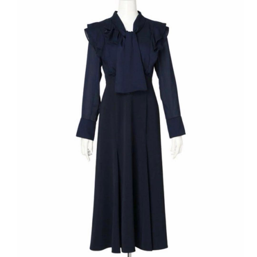 M アプワイザーリッシェ　ボウタイドッキングワンピース　フレア　リボン　ネイビー