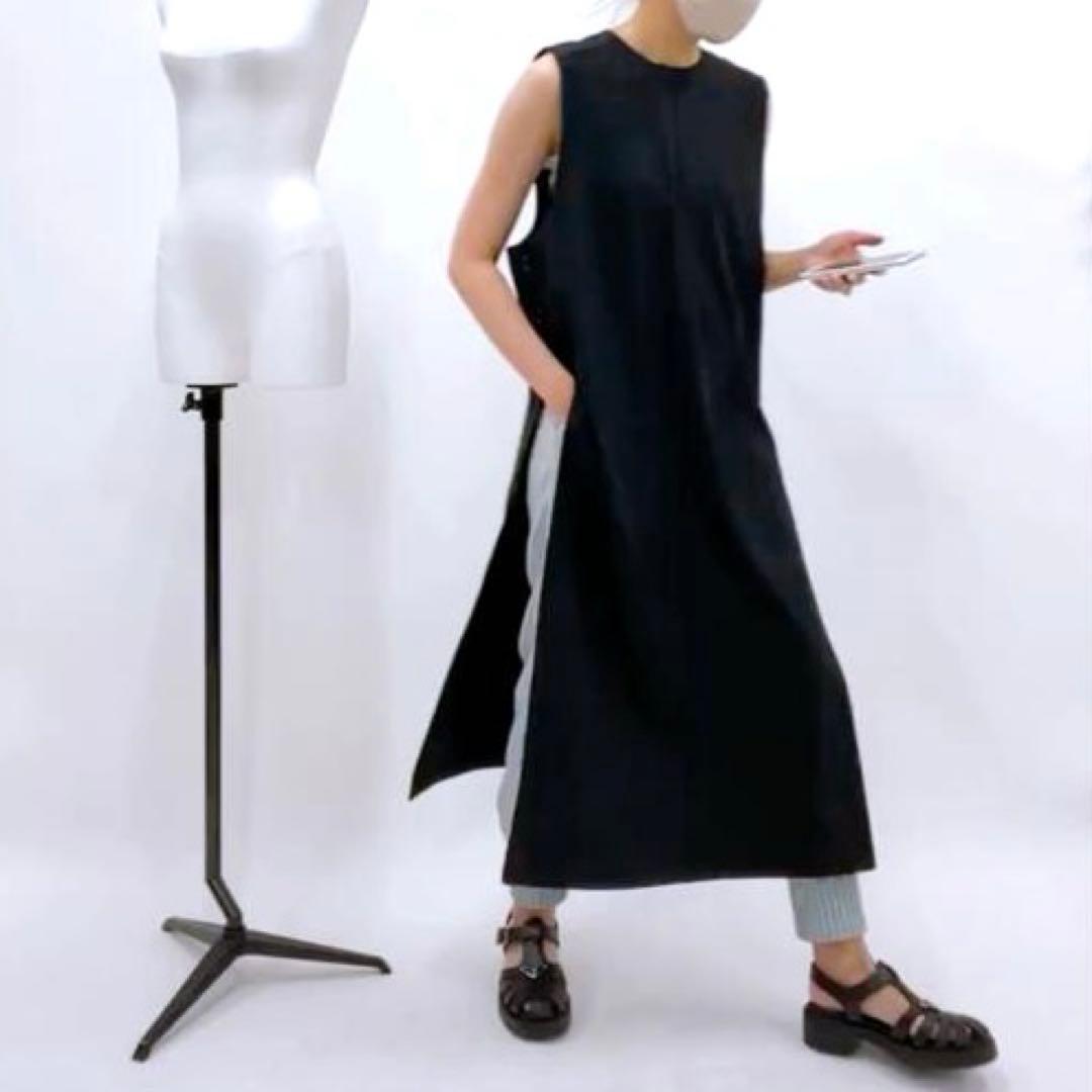 極美品 LOHEN 黒 ローヘン サイドスリット ロングジレ ワンピース