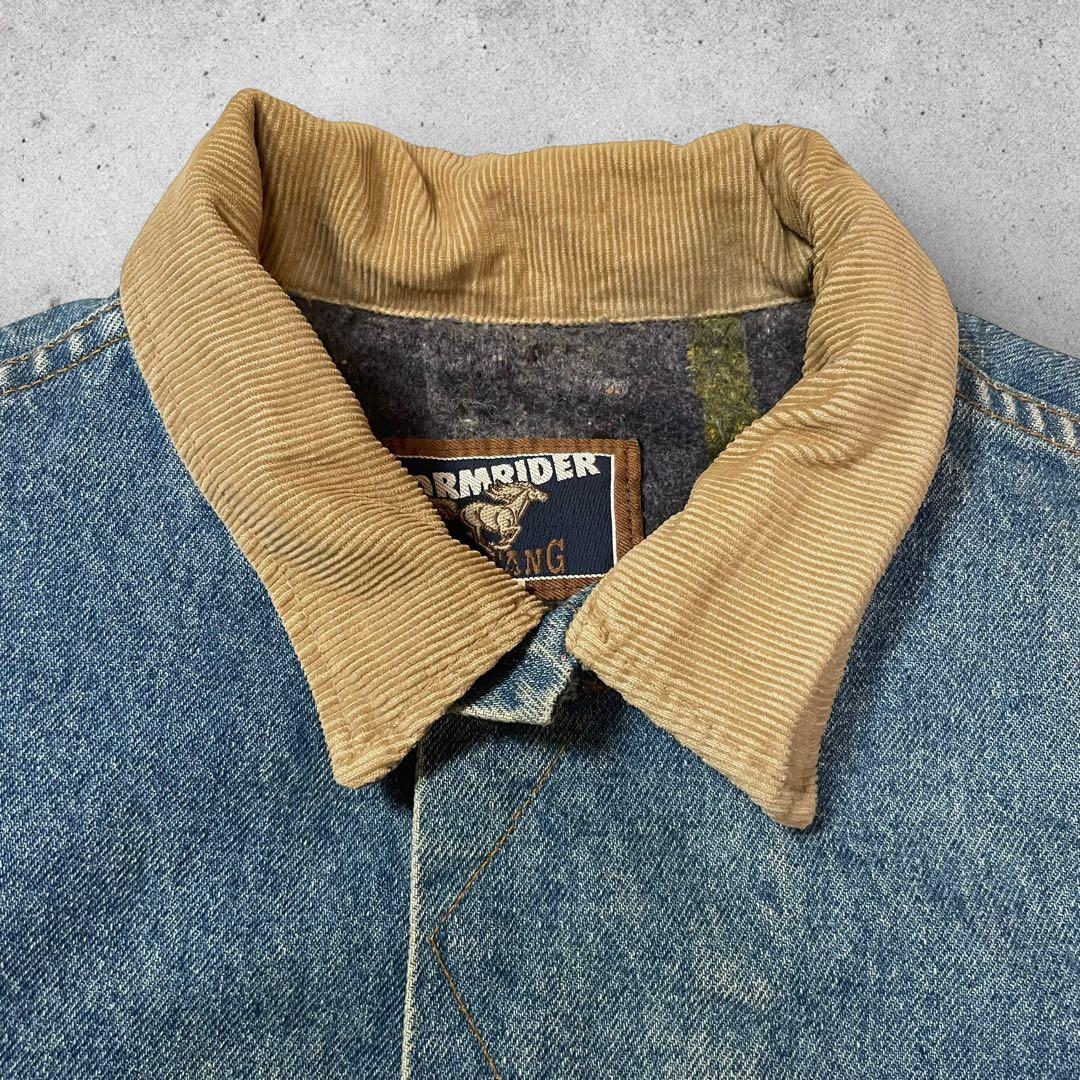 人気90s STORM RIDER襟コーデュロイ デニムジャケット裏地付き 44