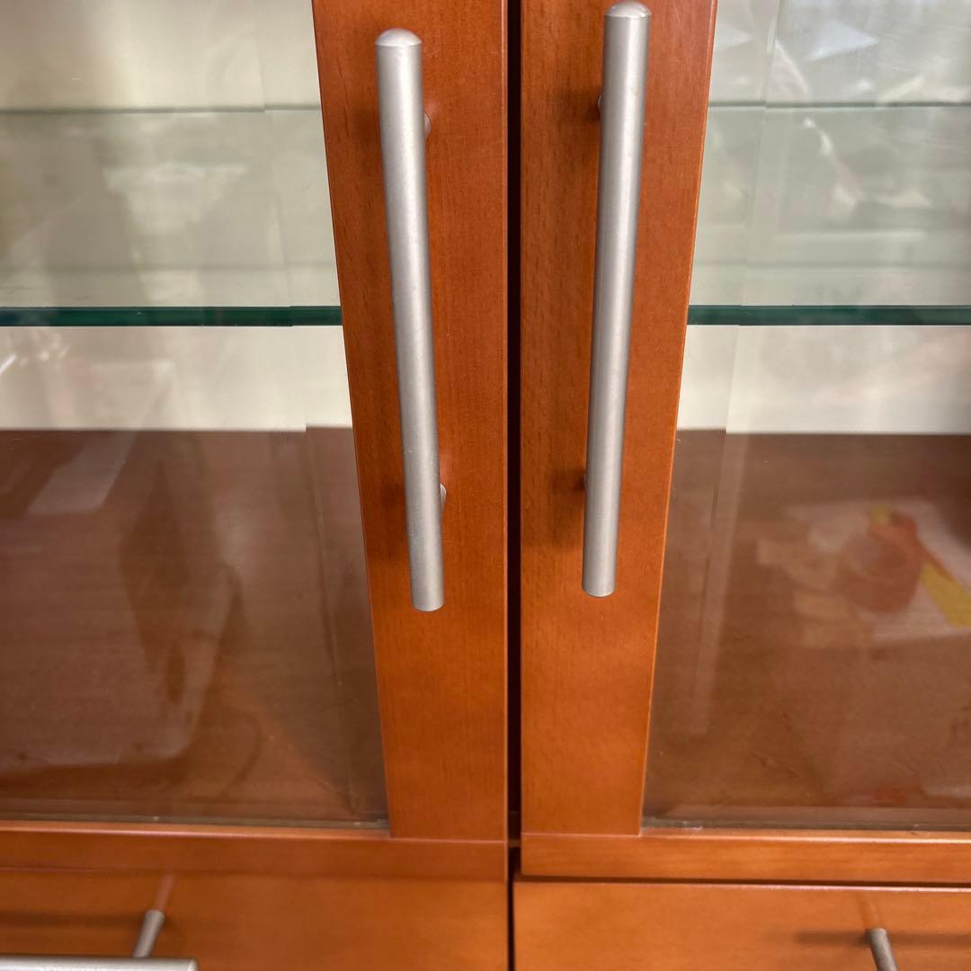 コスガ　食器棚 ガラス扉付き カップボード　キャビネット　木製　ブラウン