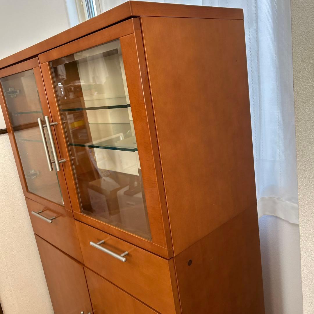 コスガ　食器棚 ガラス扉付き カップボード　キャビネット　木製　ブラウン