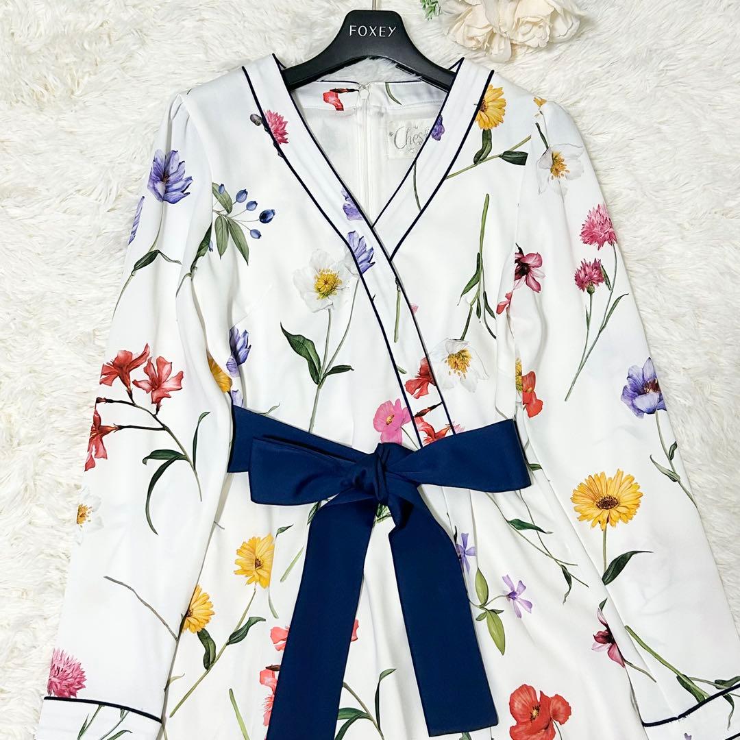 【試着のみ極美品】Chesty カシュクールフラワーワンピース リボンベルト