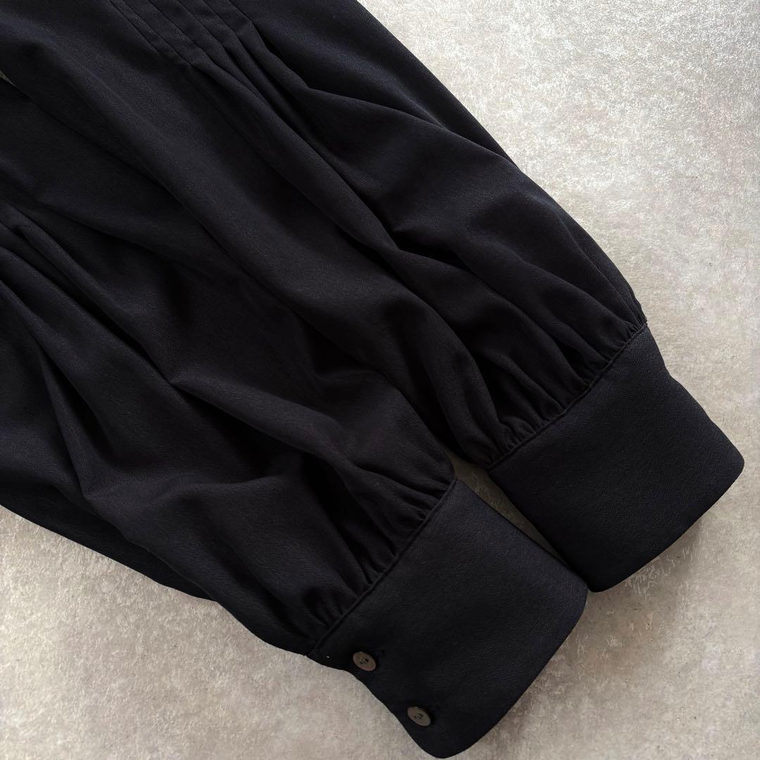 人気 シップス バンドカラー サイドプリーツ ロングワンピース 洗える ネイビー