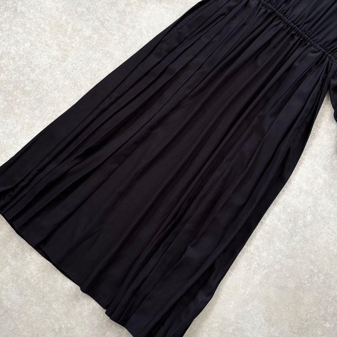 人気 シップス バンドカラー サイドプリーツ ロングワンピース 洗える ネイビー