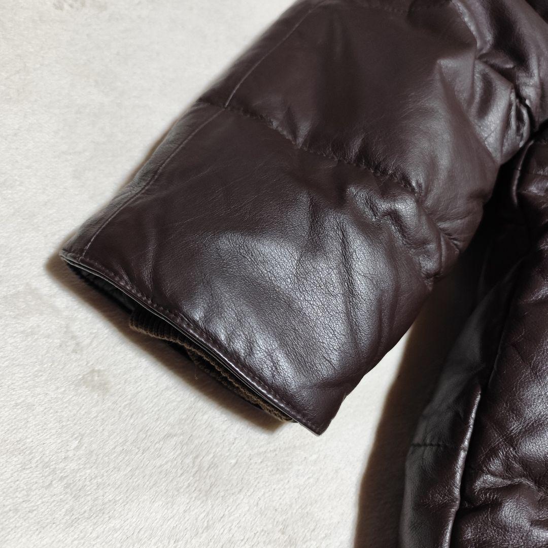 美品【 B•P 】✦ 本革 牛革 レザー ダウン コート ジャケット 濃 茶色