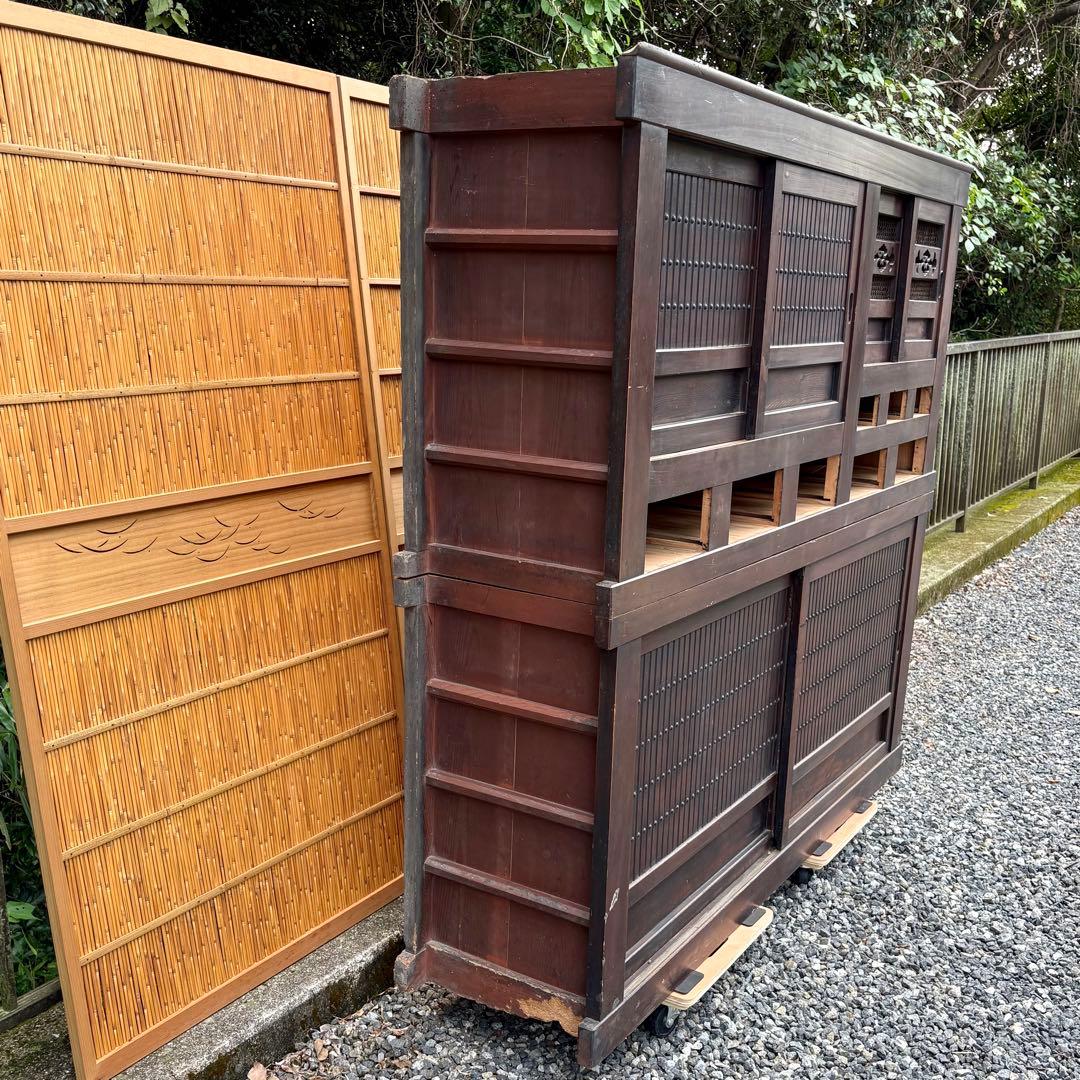 送料無料 明治時代 近江水屋箪笥 一間膳棚 近江箪笥 二段重ね 時代家具 和家具