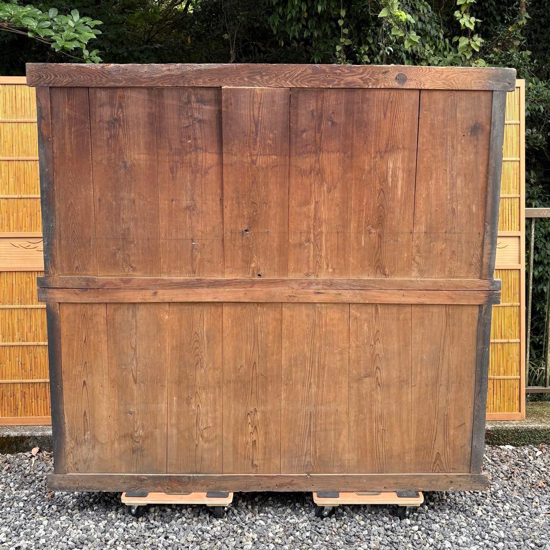 送料無料 明治時代 近江水屋箪笥 一間膳棚 近江箪笥 二段重ね 時代家具 和家具