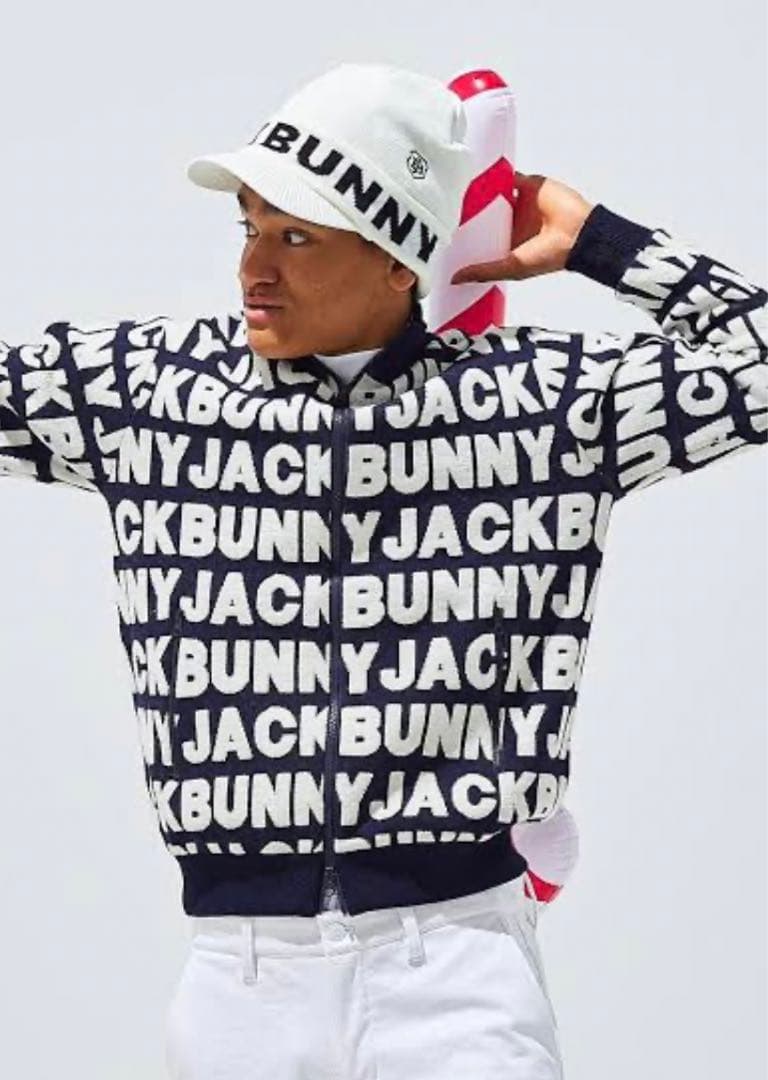 パーリーゲイツ　ジャックバニー 総柄ふくれロゴジャガード柄セーター　ニットM