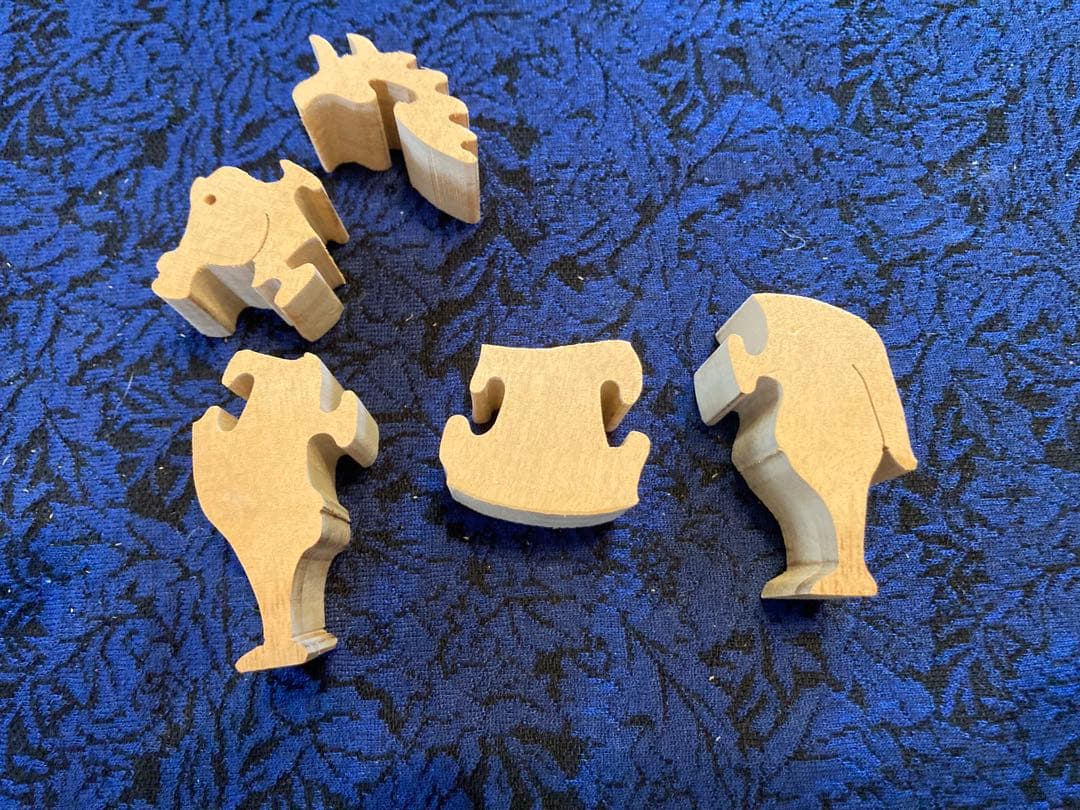 神戸作家手作り 木製干支12支パズル置物セット 味わい深いハンドメイド