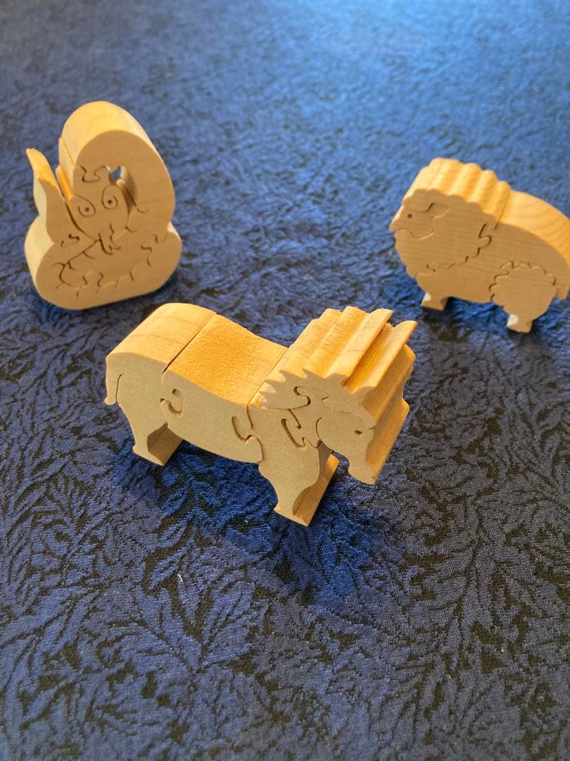 神戸作家手作り 木製干支12支パズル置物セット 味わい深いハンドメイド